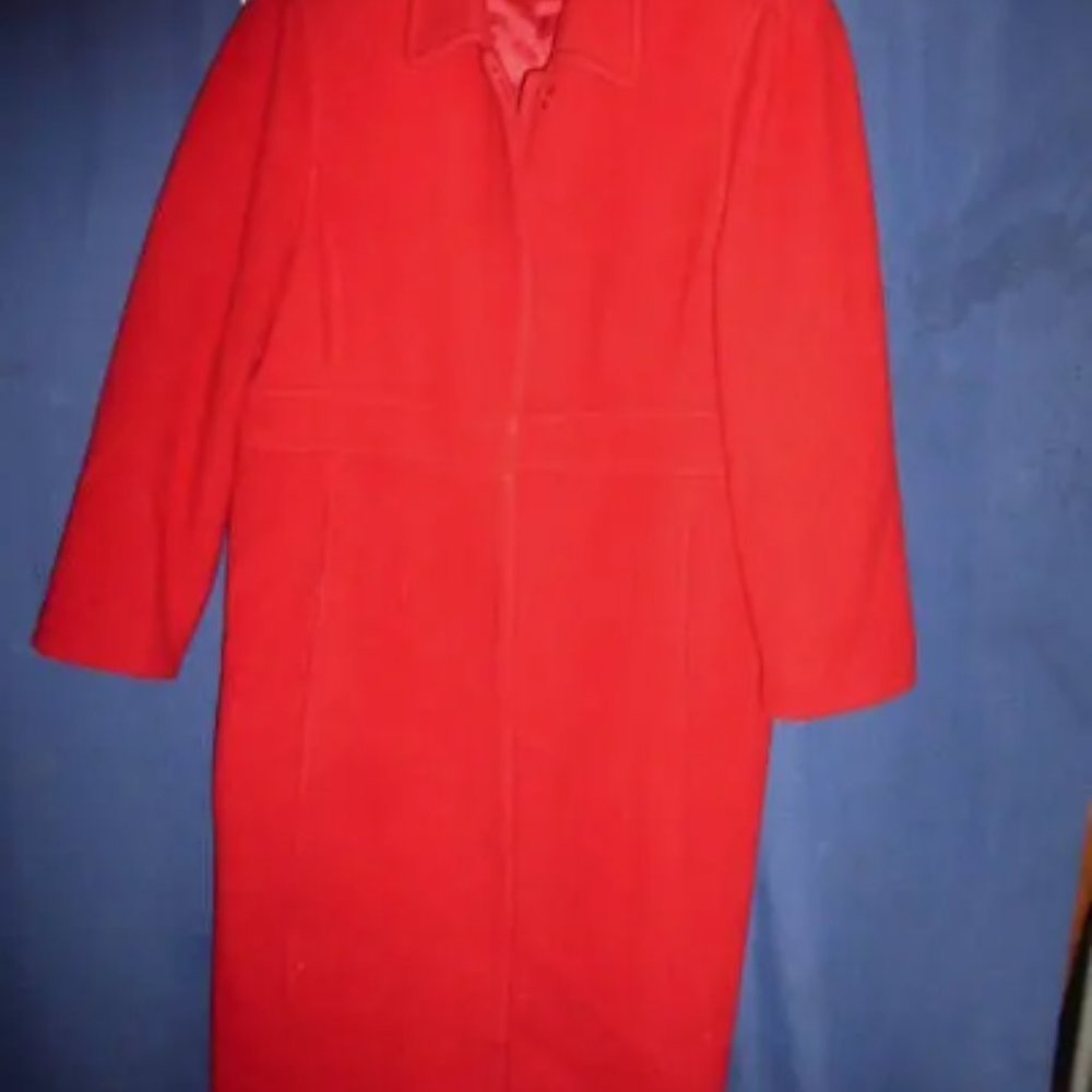 ST2 - ANNE KLEIN Woman's COAT Anne Klein Jacket AK Woman's Red Wool Overcoat